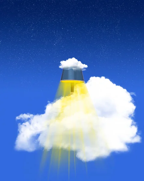 Conceptual Creative Design Lamp Cloud Epressing Light Blue Sky Background — Stock Photo, Image