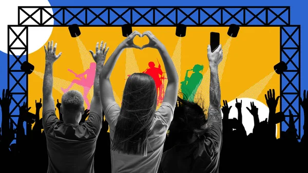 Glada Ungdomar Som Deltar Livekonserter Känner Sig Glada Och Upphetsade — Stockfoto