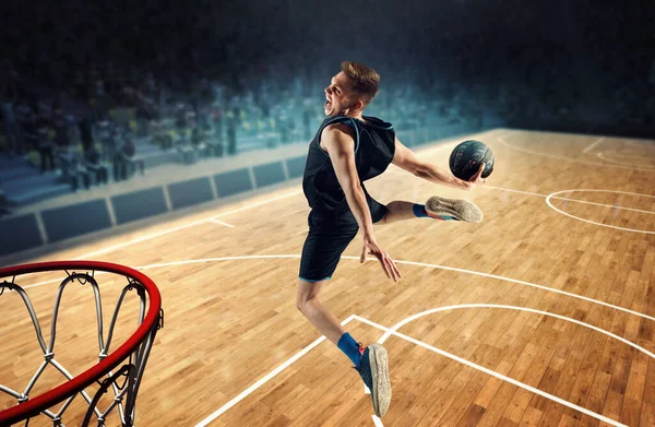 Draufsicht Bild Des Emotionalen Mannes Basketballspieler Bewegung Während Des Spiels — Stockfoto