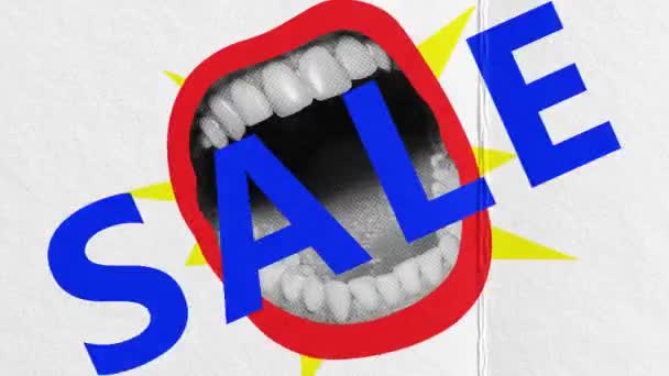 Duża Kobieca Gęba Krzyczy Wielkiej Sprzedaży Zakupy Oferta Zatrzymaj Ruch — Wideo stockowe