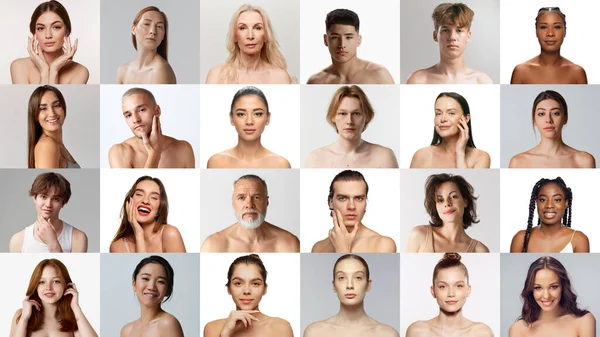 Colagem Feita Pessoas Bonitas Homens Mulheres Diferentes Idades Nacionalidades Sobre — Fotografia de Stock