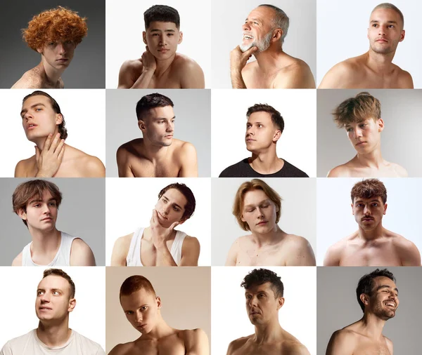 Κολάζ Όμορφοι Άνδρες Διαφορετικής Ηλικίας Καλά Διατηρημένο Υγιές Δέρμα Ποζάρουν — Φωτογραφία Αρχείου