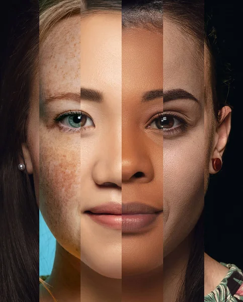Farklı Yaş Irktan Erkek Kadınların Farklı Portrelerinden Yapılmış Insan Yüzü — Stok fotoğraf