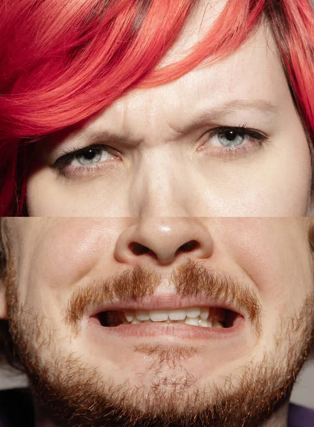 감정을 남성과 여자의 얼굴의 초상화에서 인간의 다양성 수용의 — 스톡 사진