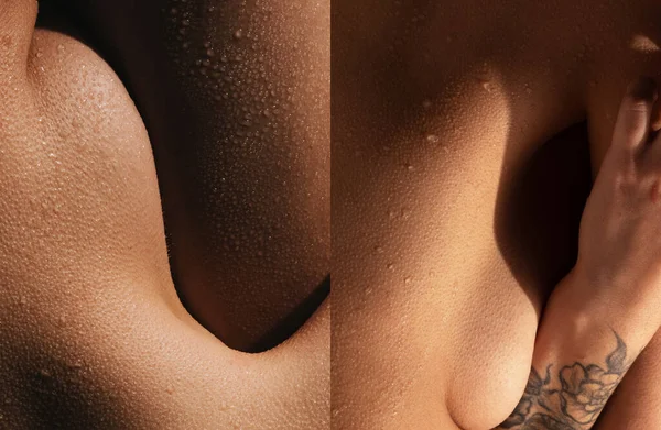 Close Tender Female Body Water Drops Elegance Tenderness Femininity Female — Stock Photo, Image