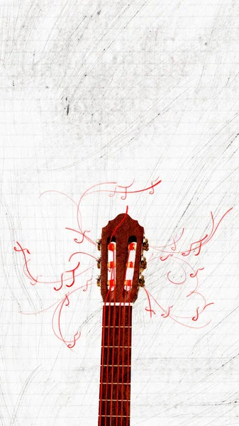 軽い背景にギターとコードを備えた垂直なデザイン 楽器の準備について 現代アートコラージュ フェスティバル 創造性 ミニマリスト シュレアリズムの概念 ポスター — ストック写真