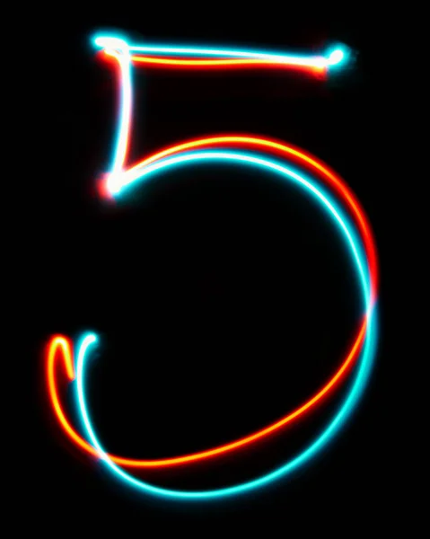 Number Alphabet Made Neon Sign Blue Red Light Image Long — Stock Photo, Image