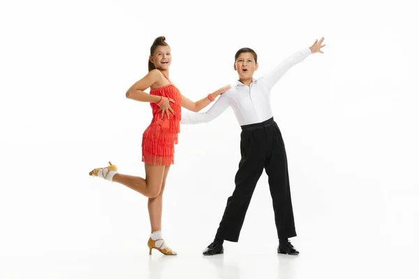 Stylish Beautiful Children Boy Girl Stylish Stage Costumes Dancing Lindy — Stock Photo, Image
