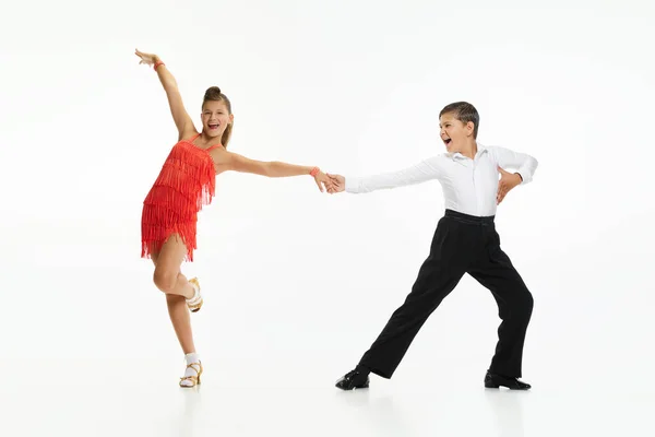 Chłopiec Dziewczyna Dzieci Przyjaciele Piękny Występ Taniec Retro Style Tańca — Zdjęcie stockowe