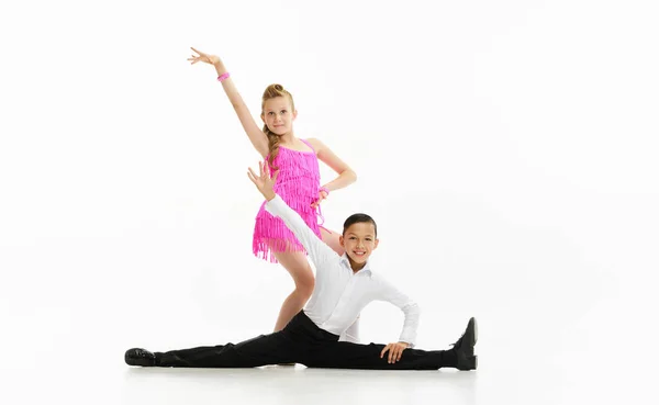 Twine Position Stylish Children Emotive Boy Girl Stage Costumes Dancing — Stock Photo, Image