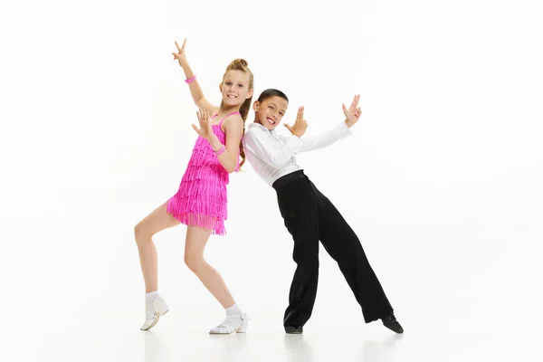 Beautiful Stylish Children Boy Girl Dancing Retro Style Dance Performing — Stock Photo, Image