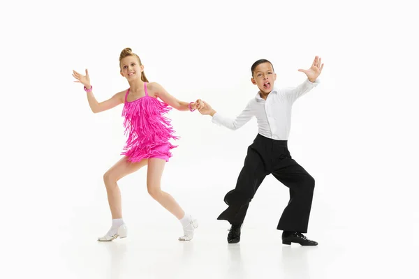 Petits Enfants Beau Garçon Fille Costumes Scène Dansant Style Danse — Photo