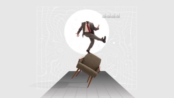 Stoppa Rörelse Animation Kreativ Surrealistisk Design Huvudlös Man Kostym Dansar — Stockvideo