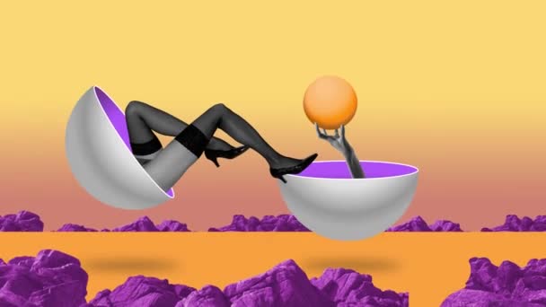 Zastavit Pohyb Oživit Kreativní Surrealistický Design Samičí Smyslné Nohy Černých — Stock video