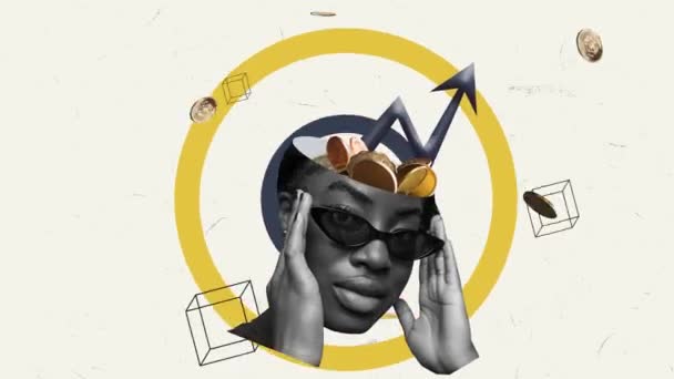 Κομψό Αφρικανή Γυναίκα Μοντέρνα Γυαλιά Ηλίου Οικονομικό Βέλος Εμπορική Αγορά — Αρχείο Βίντεο