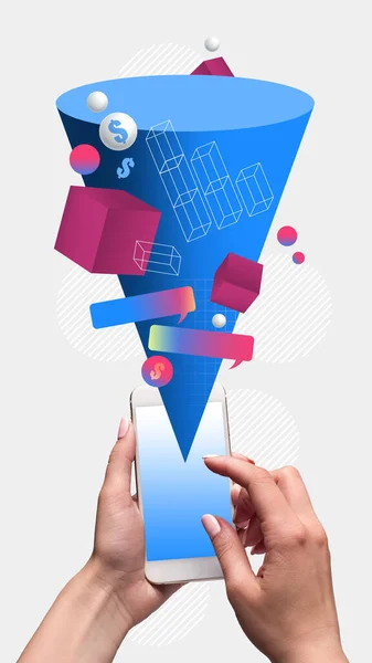 Finanzpyramide Schema Mobiltelefon Finanzmarkt App Auf Dem Handy Handel Collage — Stockfoto