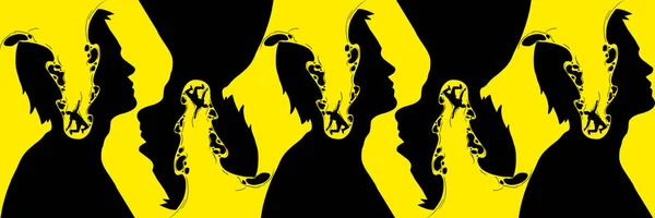 Abstract Design Male Face Silhouette Bright Yellow Background Psychological Problems — Stock Photo, Image