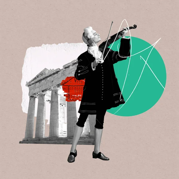 Elegantes Männliches Modell Als Historische Figur Großer Komponist Der Geige — Stockfoto