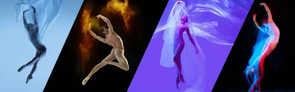 Collage Eleganta Män Och Kvinnor Balettdansare Gör Kreativ Och Vacker — Stockfoto
