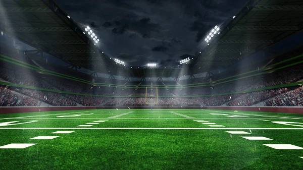 American Football Arena Yellow Goal Post Grass Field Blurred Fans — Stock Photo, Image