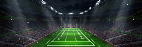 Stadion Sepak Bola Amerika Dengan Tiang Gol Kuning Rumput Lapangan — Stok Foto