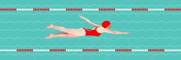 Wanita Muda Latihan Atlet Berenang Kolam Renang Persiapan Kompetisi Kolase — Stok Foto