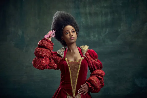 Portrét Elegantní Africké Dívky Středověká Královská Osoba Královna Vlasovým Příslušenstvím — Stock fotografie