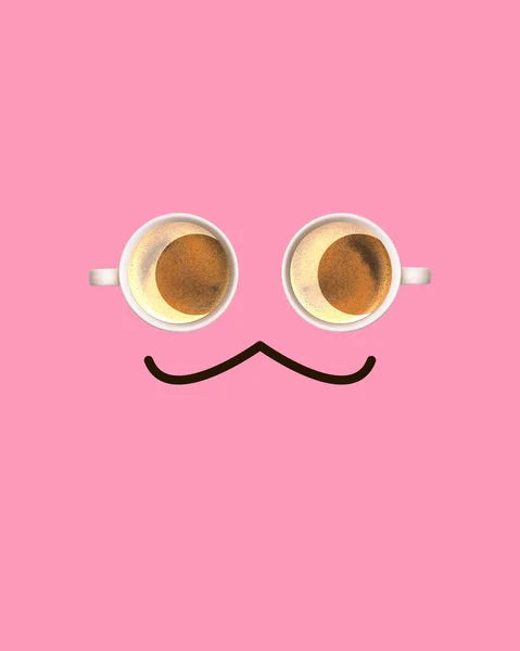 Kreatív Tervezés Két Kávéscsésze Benne Americanóval Rózsaszín Háttérrel Izolált Mosollyal — Stock Fotó
