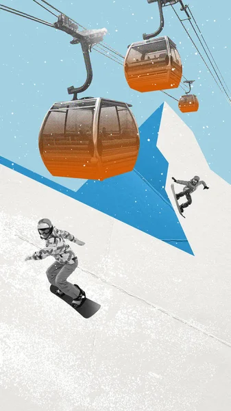 Junge Männer Und Frauen Aktive Sportliebhaber Snowboarder Auf Hügeln Den — Stockfoto