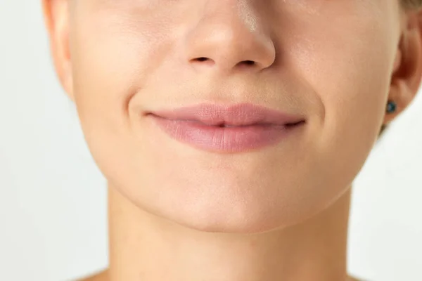 Cropped Image Female Face Nose Lips Chin Isolated White Background — Stock Photo, Image