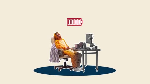 Employee Freelancer Sitting Homewear Workin Table Feeling Lack Energy Work — Stock Video