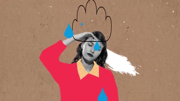Høsttårer Unge Triste Kvinne Føler Tristhet Stopp Bevegelsen Animasjon Konseptuell – stockvideo