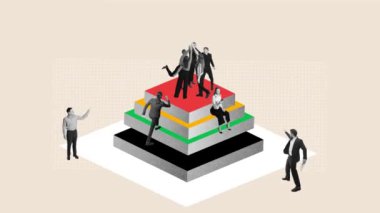 Takım oluşturma. İş adamları, promosyon için çalışan çalışanlar, profesyonel başarıya giden yol. Hareket etmeyi, animasyonu durdurun. İş ve ofis kavramı, yenilikler, yardım, hırslar