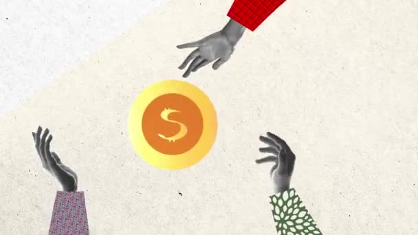 Human Hands Holding Huge Coin Dollar Sign Stop Motion Animation — Stock Video