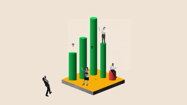 金融グラフ アナリティクス データを扱うビジネスマン 経済と進歩 エンタープライズ成長 アニメーションを停止する ビジネス オフィスのコンセプト イノベーション チームワーク — ストック動画