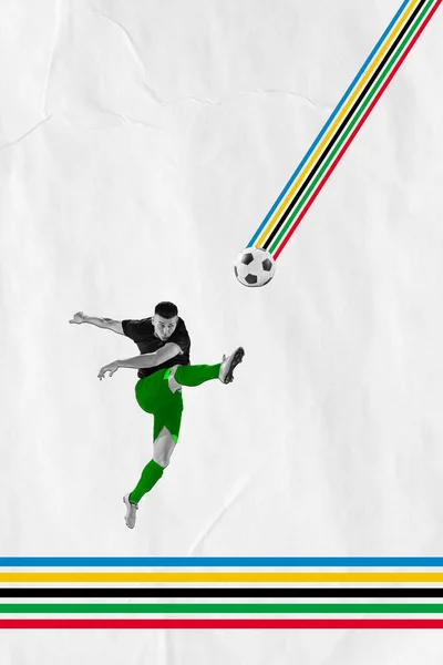 Konkurrenzfähiger Junger Mann Fußballspieler Bewegung Der Ball Mit Dem Bein — Stockfoto
