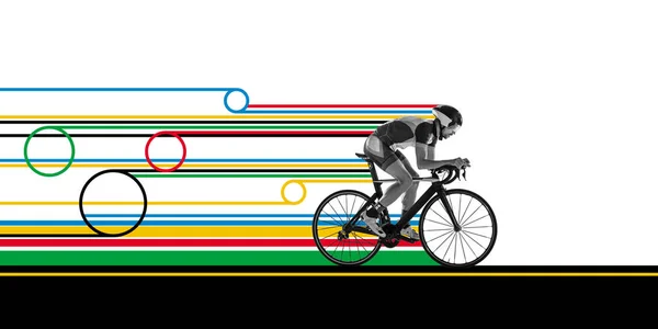 Mann Radtraining Fahrradfahren Auf Weißem Hintergrund Mit Abstrakten Gestaltungselementen Collage — Stockfoto