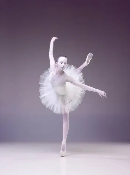 Elegant Artistic Young Woman Professional Ballerina Tutu Making Creative Performance — Stock Photo, Image