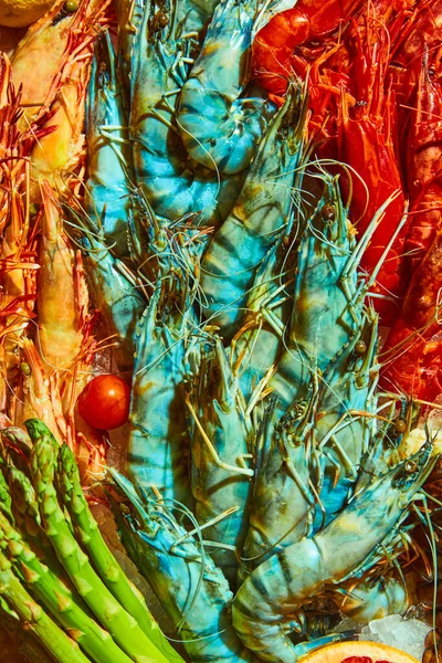 Seafood Market Fresh Delicious Seafood Shrimps Crayfish Lobster Close Concept — Stock Photo, Image