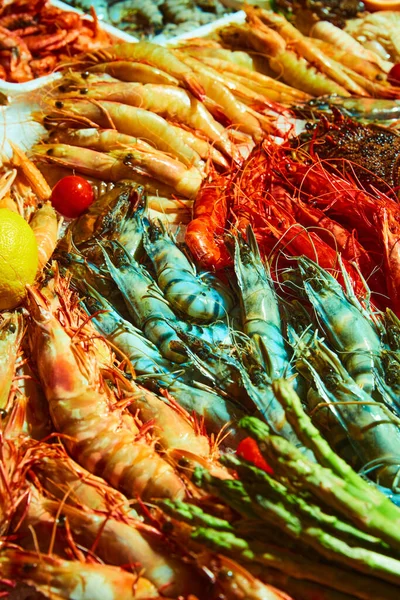 Seafood Market Fresh Delicious Seafood Shrimps Crayfish Lobster Close Concept — Stock Photo, Image