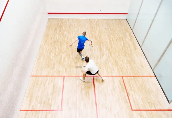 Top View Two Young Men Friends Sportsmen Playing Squash Squash — Stock Photo, Image