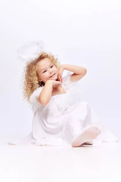 Beautiful Cute Little Girl Child Image Tender Angel White Dress — Stock Photo, Image