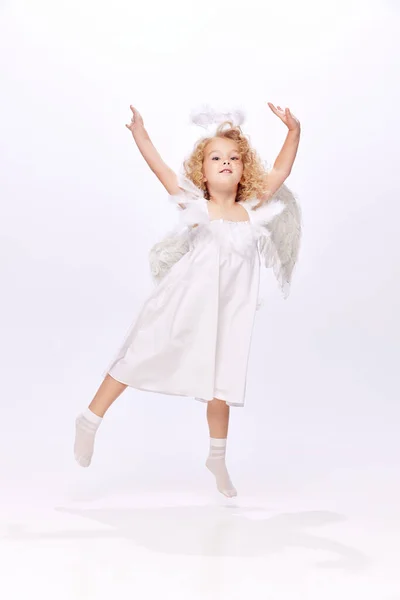 Happy Adorable Cute Baby Girl Child Image Angel Dancing Handing — Stock Photo, Image