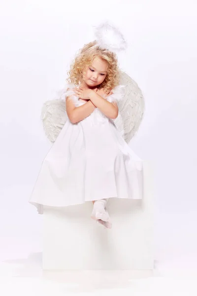 Beautiful Cute Little Girl Child Image Angel Wearing White Dress — Stock Photo, Image