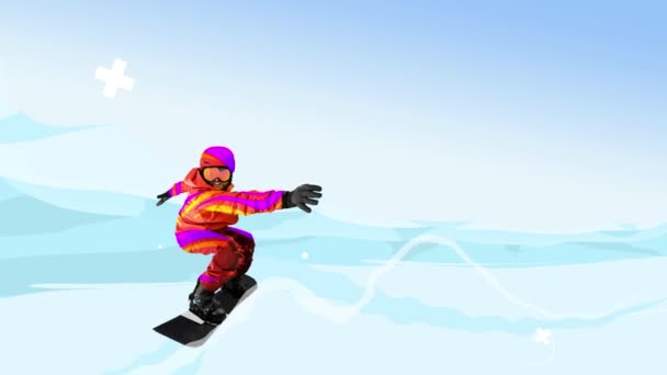 Mozogj Animáció Kreatív Alkotás Profi Sportoló Snowboardos Sportruházatban Aktív Hobbi — Stock videók