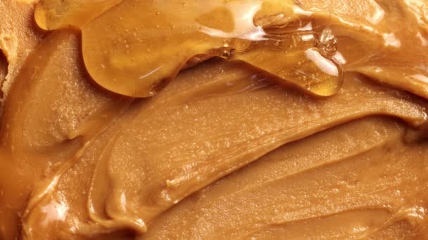 Delicious Freshly Made Sweet Peanut Butter Honey Texture Creamy Paste — Stock Video
