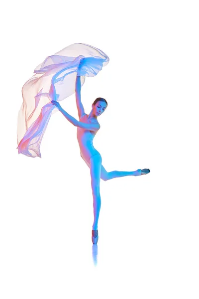 Graceful Beautiful Young Woman Ballet Dancer Standing Pointe Dancing Transparent — Stock Photo, Image