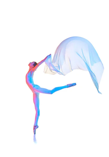 Légèreté Liberté Élégante Jeune Femme Ballerine Dansant Avec Tissu Transparent — Photo