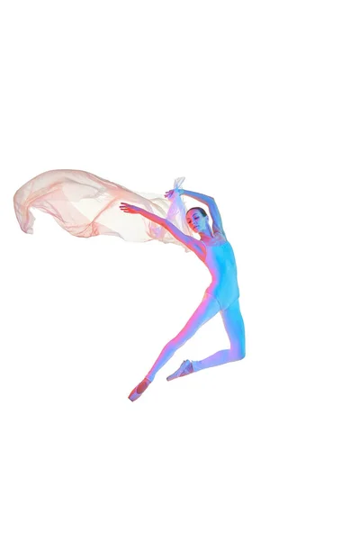 Hareket Özgürlüğü Yumuşak Balerin Dans Ediyor Beyaz Arka Planda Neon — Stok fotoğraf