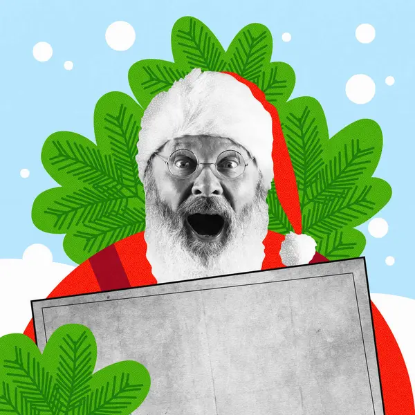 Happy Senior Man Santa Claus Greeting Holidays Contemporary Art Collage — Stock Photo, Image